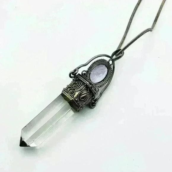 Sterling Silver Clear Quartz and Amethyst Necklace - Picture 2 of 3